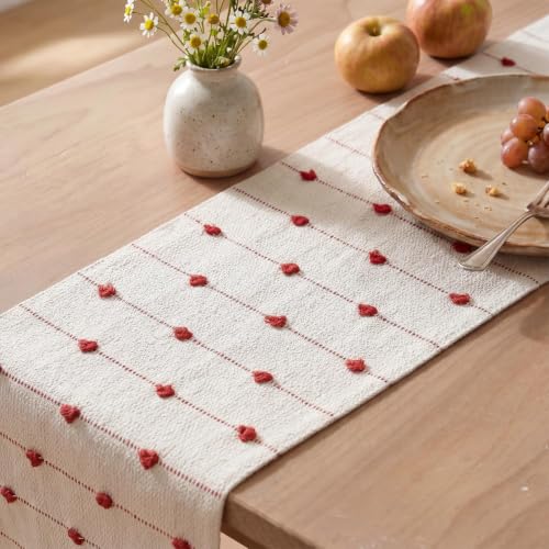 Artoid Mode Red Boho Farmhouse Cotton Table Runner, 12x72 Inch