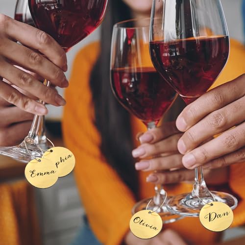 Tondiamo Round Acrylic Wine Charms 40 Pcs with Marker for Glasses & Parties