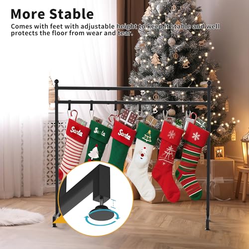 Freestanding Christmas Stocking Holder Stand with 8 Hooks, Metal Floor Rack