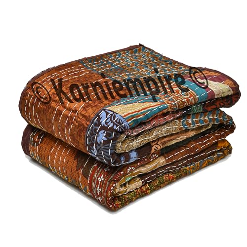 Handmade Kantha Quilt Throw | Vintage Bohemian Patchwork Blanket