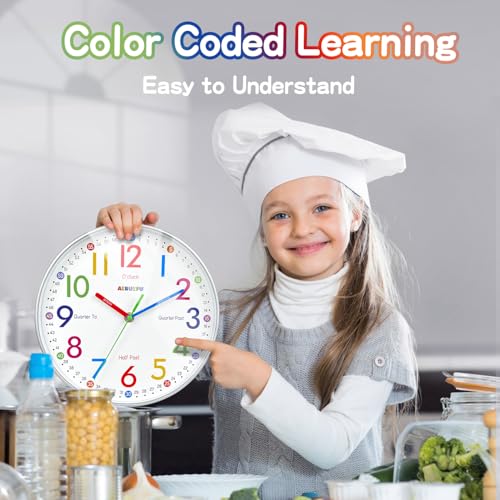 8-Inch Kids Learning Wall Clock, Silent Non-Ticking Educational Time Clock