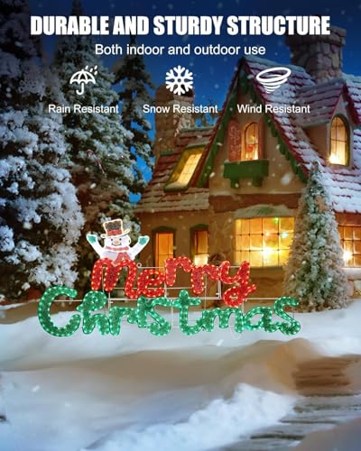 Brightown 5ft Merry Christmas Sign with 447 LED Twinkle Lights (Snowman)