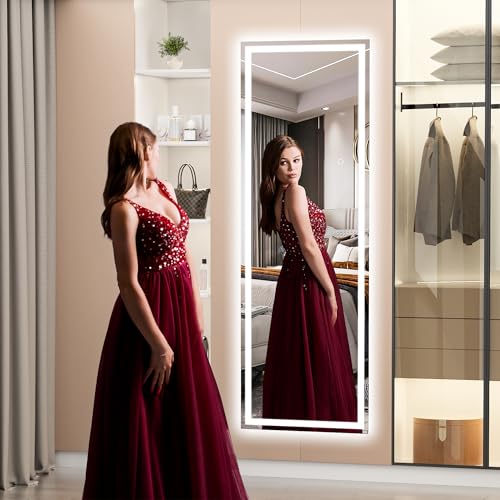 56" x 16" LED Full Length Floor Mirror, Dimmable Lighted Dressing Mirror