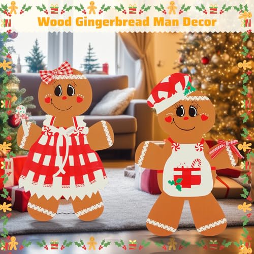 Cinnvoice 2-Piece Gingerbread Man Christmas Wood Cutouts (19.6")