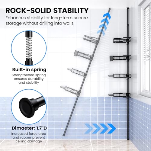 Adjustable Shower Caddy Tension Pole - 4-Tier Rustproof Corner Shelf