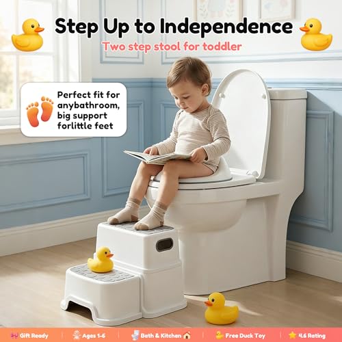 2-Step Toddler Stool with Handles for Potty Training and Bathroom Sink