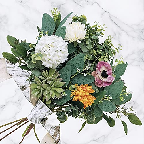 10 Pcs Artificial Eucalyptus Stems, Mixed Faux Greenery for Wedding Decor