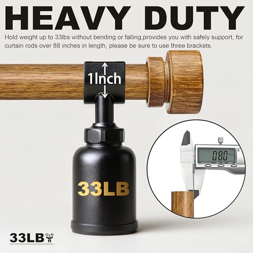 2-Pack Adjustable Wood Grain Curtain Rods, 72 to 144 Inch Heavy Duty Set