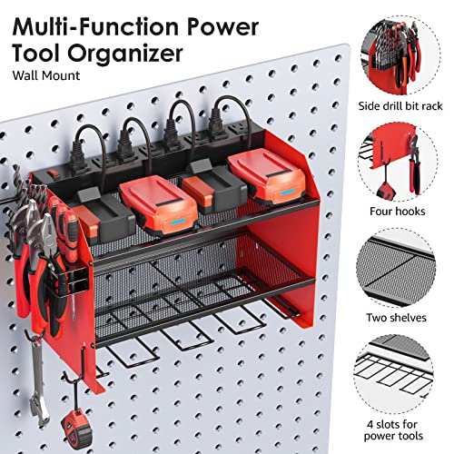 Wall Mount Power Tool Organizer with Charging Station & Drill Holder