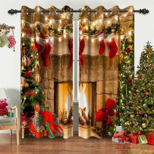 Renaiss Brown Blackout Curtains for Bedroom Xmas Holiday Decor 2 Panels 42x63 Inch