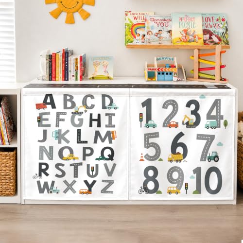 2 Pcs ABC Number Classroom Cabinet Curtains, Self-Adhesive Shelf Cover, 24x24"