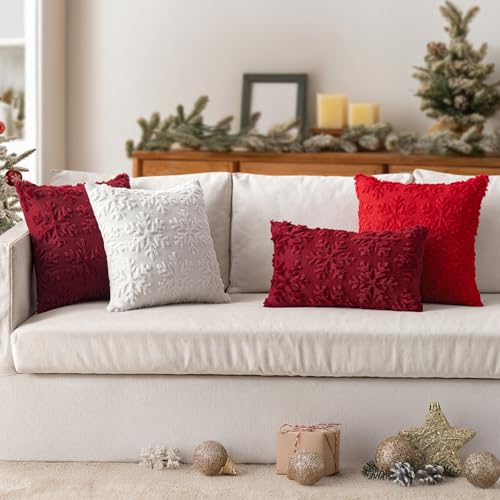 MIULEE 20x12 Inch White Snowflake Christmas Pillow Covers Set of 2 Faux Wool Winter Decor