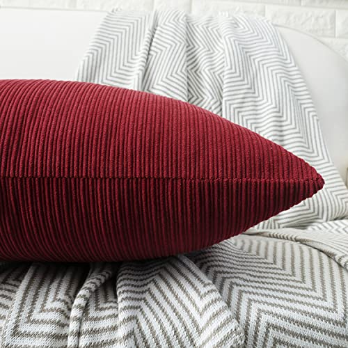HWY 50 Burgundy Red 18x18 Inch Chenille Throw Pillow Covers (Pack of 2) with 3-Button Detail
