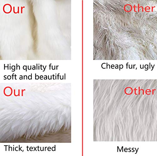 48-Inch Faux Fur Christmas Tree Skirt - White Plush Holiday Decor