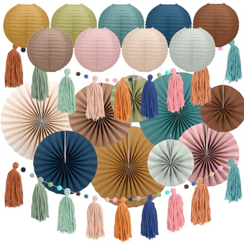 Boho Party Decoration Set: Paper Fans, Lanterns and Tassel Garland Kit