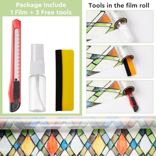 Stained Glass Window Privacy Film - 17.5" x 78.7" Rainbow