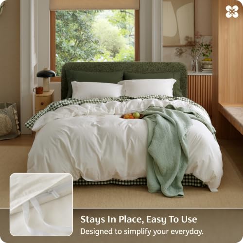 100% Washed Cotton Duvet Cover Set - King Size, 3-Piece, Linen Texture