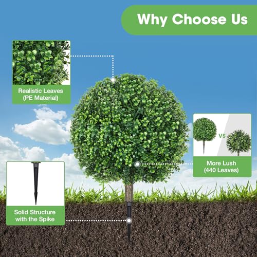2-Pack Artificial Boxwood Topiary Bushes, 26-Inch UV-Resistant Fake Shrubs