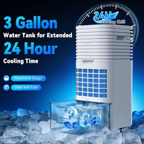 Cordless Portable Air Conditioner, 3 Gal Tank, AC/DC Powered, 4 Modes