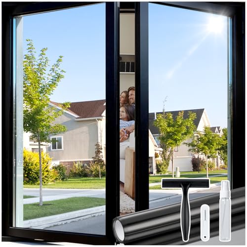 One-Way Privacy Window Film, Black Silver, 17.5" x 78.7" - Heat Control & UV Protection