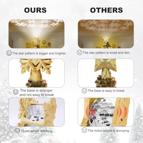 Golden Snowflake Christmas Tree Topper with LED Rotating Projector Light