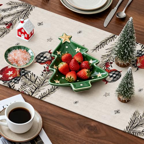 OTOSTAR Christmas Table Runner 13x120 Inch Snowman Pine Red Holiday Farmhouse Decor