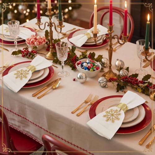 CrystalSylara 6-Pack Snowflake Embroidered Linen Napkins 18x18 inches — Festive Christmas Table Decor