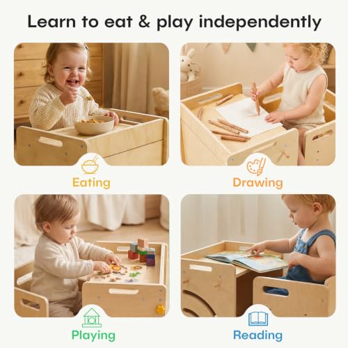 Montessori Log Toddler Table & Chair Set with Storage, Adjustable, Baby Furniture Gift