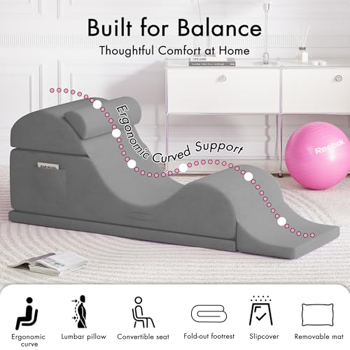 Convertible Yoga Lounge Chair with Lumbar Pillow – Ergonomic Foam Exercise Mat