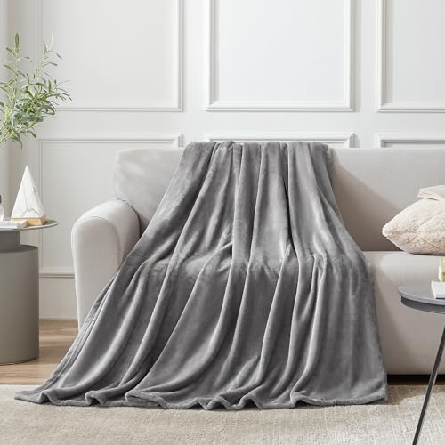 Hansleep Queen Grey Fleece Blanket 90x90 Inches Soft Microfiber Bed Throw