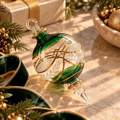 Egyptian Glass Christmas Ornament - Handcrafted Emerald Green & Gold Decor