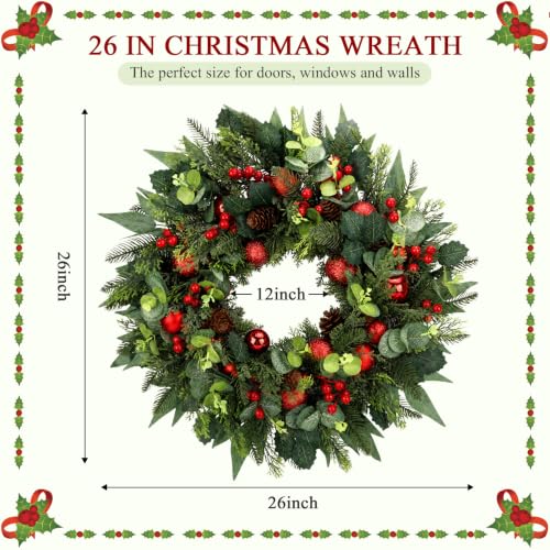 26-Inch Christmas Front Door Wreath with Pine, Berries & Pine Cones