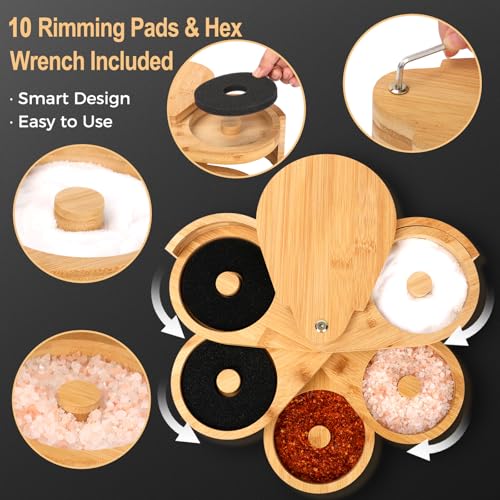 Bamboo Margarita Salt Rimmer Set with Rotating Tray & Sponges – Cocktail & Party Condiment Organizer