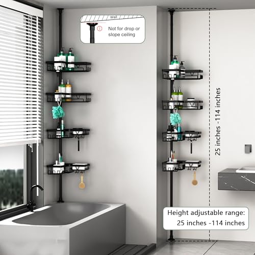 4-Tier Corner Shower Caddy Tension Pole, Adjustable Rustproof Storage Shelf
