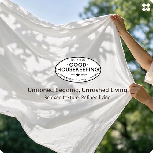 100% Washed Cotton Queen Duvet Cover Set - 3-Piece Linen-Like Texture