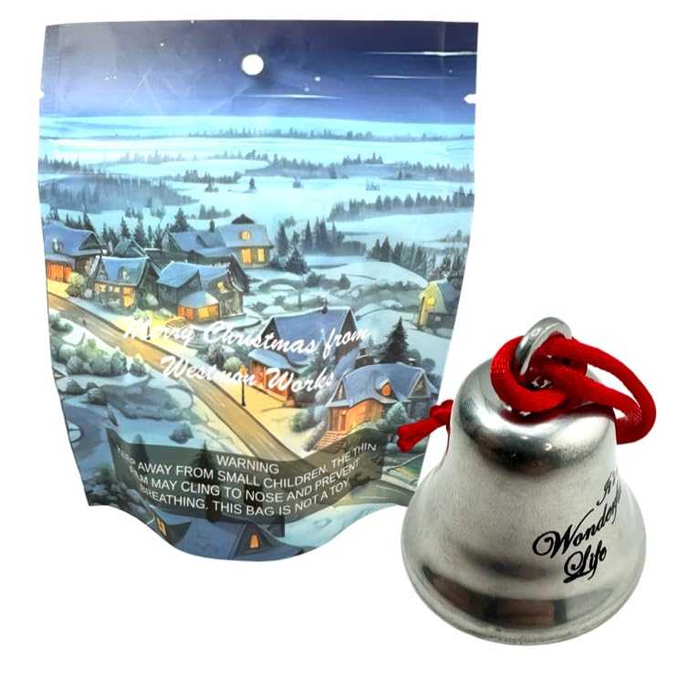Classic Metal Christmas Ornament Bell with Bedford Falls Gift Bag
