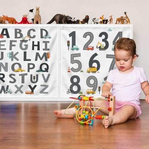 2 Pcs ABC Number Classroom Cabinet Curtains, Self-Adhesive Shelf Cover, 24x24"