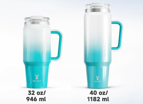 Meoky 40 oz Tumbler with Handle and Straw, Insulated Tumbler with Lid and Straw, Stainless Steel Travel Mug, Keeps Cold for 34 Hours, 100% Leak Proof, Fits in Car Cup Holder (Azure)