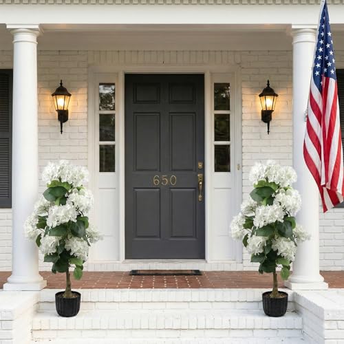 3 Ft Artificial Hydrangea Topiary Trees, UV Resistant Potted Faux Plant - 2 Pcs