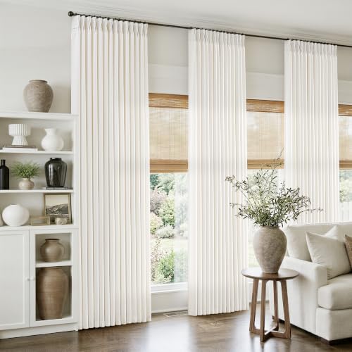 Natural Linen Pinch Pleated Semi Sheer Curtains, 90-Inch Length, 4-Panel Set