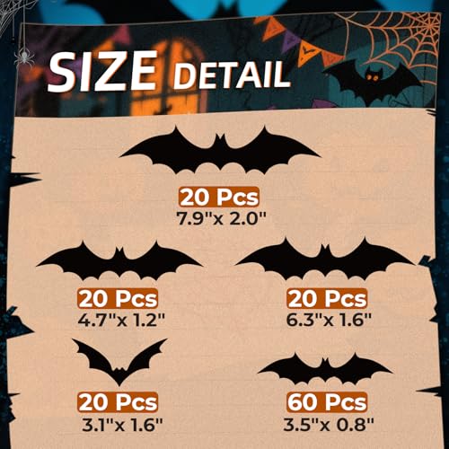 140 Pcs 3D Bat Wall Decals for Halloween Decor - Waterproof & Removable