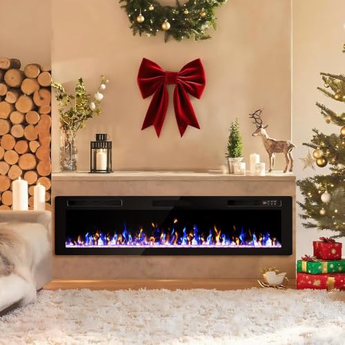 72 Inch Electric Fireplace Ultra-Thin Recessed & Wall Mounted