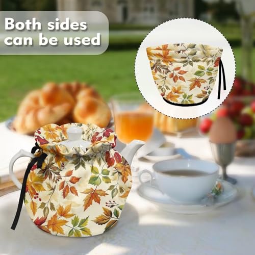 Insulated Tea Cozy with Maple Leaf Print - Elastic Teapot Warmer Cover