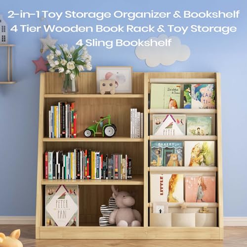 4-Tier Wooden Kids Bookshelf and Toy Storage Organizer for Playroom