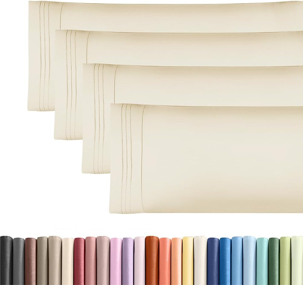 Skiennix Body Pillowcases Set of 4 | Soft, Breathable 20x54 Long Pillow Covers - Machine Washable, Fade Resistant - Off White