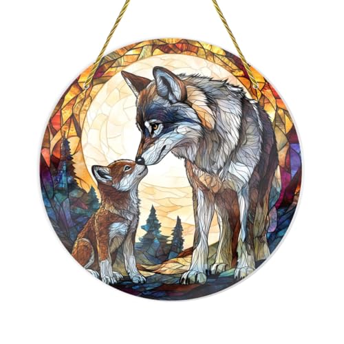 Wolf Cub Shatterproof Acrylic Wall Art - 8x8 Inch Stained Glass Decor