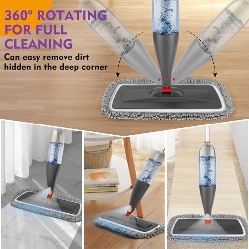 Spray Mop for Hardwood & Tile Floor Cleaning - 800ml Bottle & 3 Pads