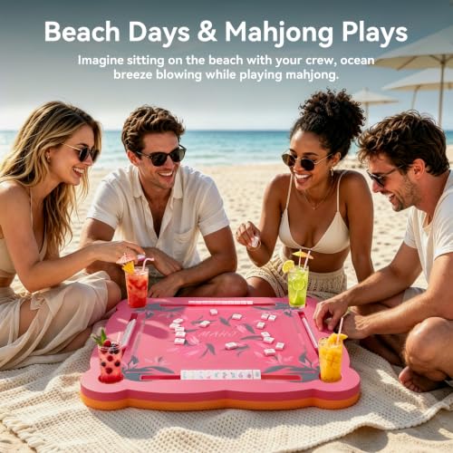 Floating Mahjong Table for Pool - 31.5" EVA Foam Game Tray with Cup Holders