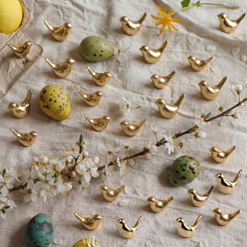 100 Pcs Gold Mini Bird Figurines, Miniature Resin Bird Statues for DIY