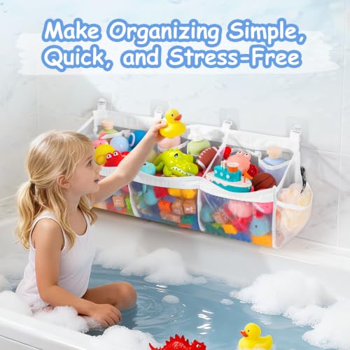 Extra Large Bath Toy Organizer (2 Pack) - Quick-Dry Mesh Bathtub Storage Net